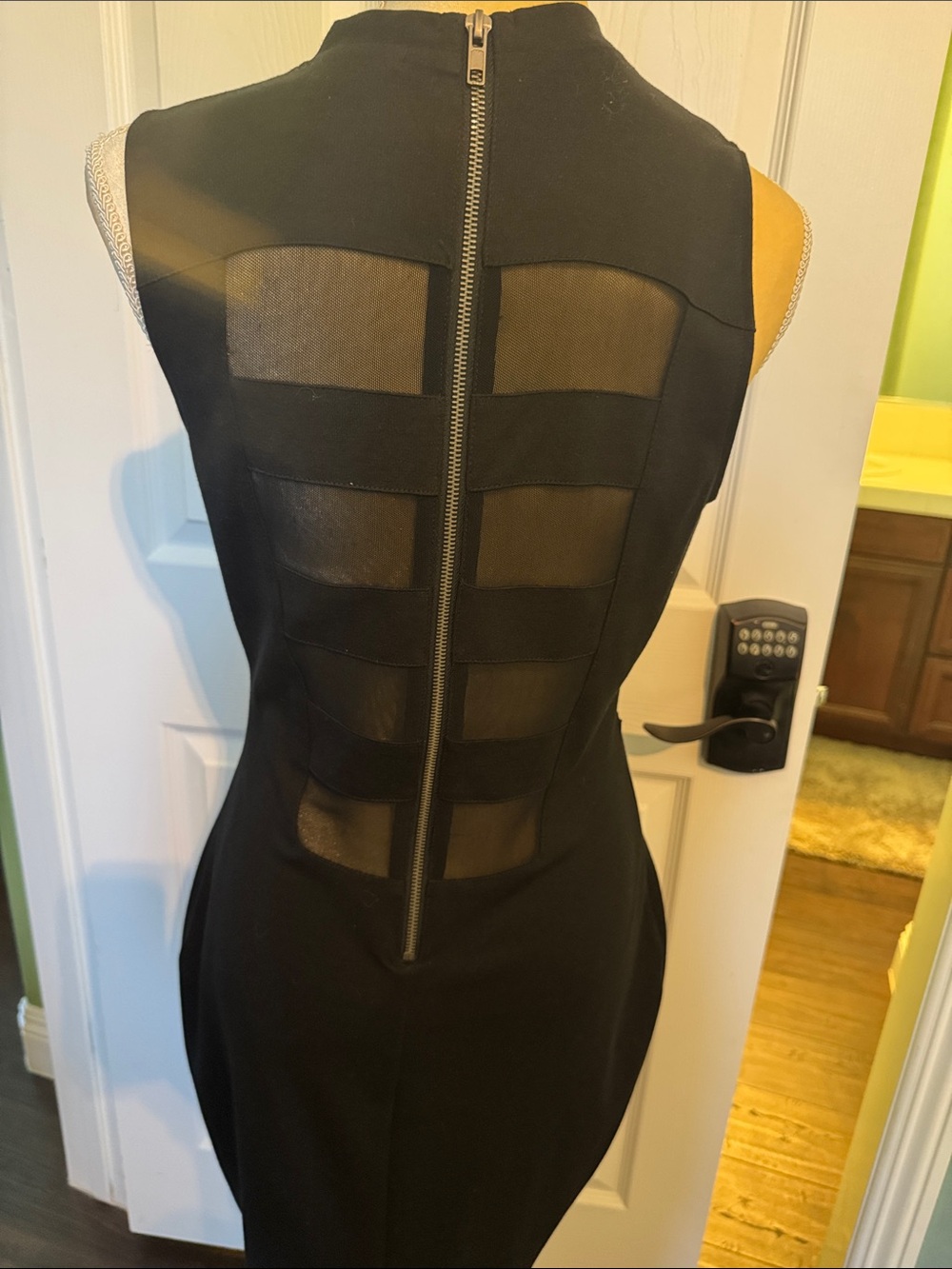 Material Girl Black Sleeveless Sheath Dress with Mesh Insets never worn